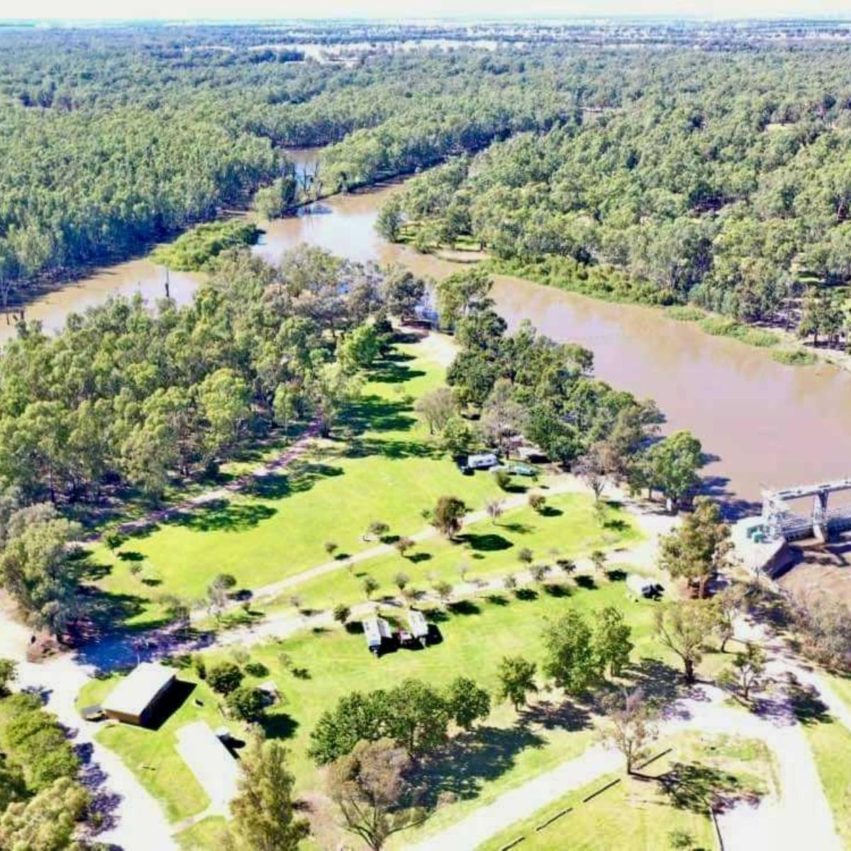 gogeldrie riverside park aerial view with river and park
